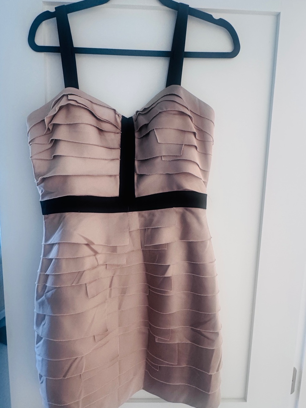 Bebe Women’s Layered Strap Dress in Taupe with Black Accents size medium